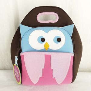 New Dabba Walla OWL Lunch Bag, Insulated Washable, pink blue bird, DabbaWalla